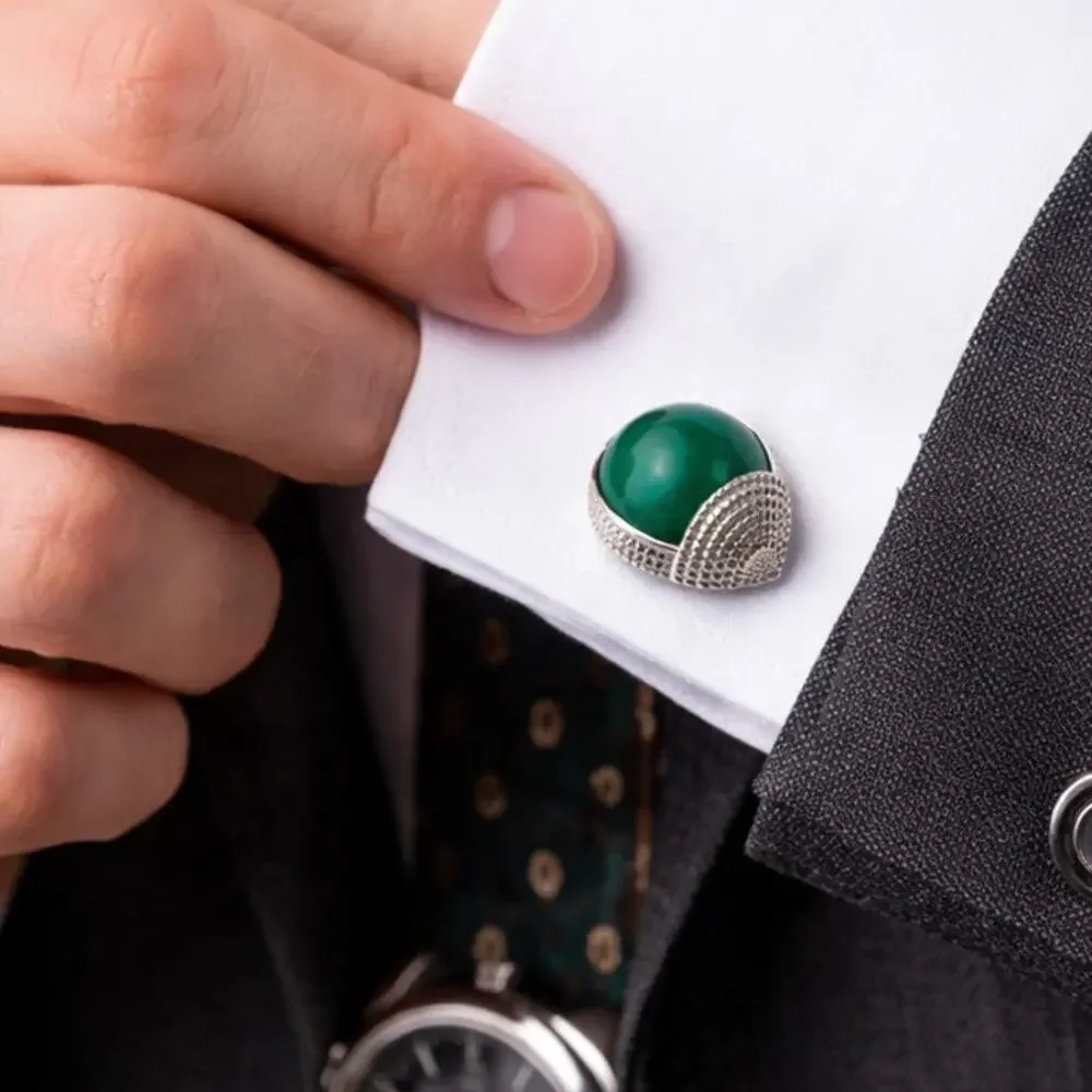 MCM Green Cufflinks Dome Style with Silver Tone